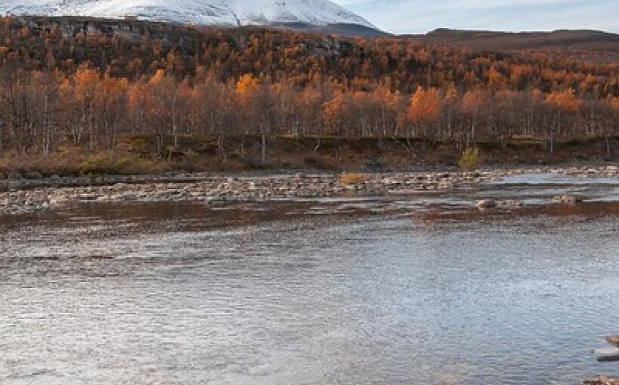 Mountain and water, with the words Music for Autumn into Winter