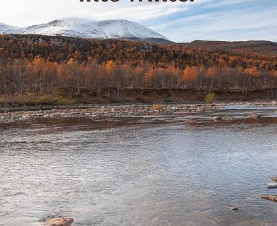 Mountain and water, with the words Music for Autumn into Winter