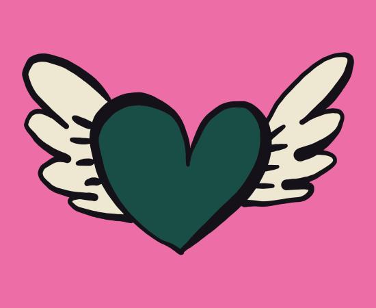 Pink book cover with a winged heart. Title says The Artist Academic